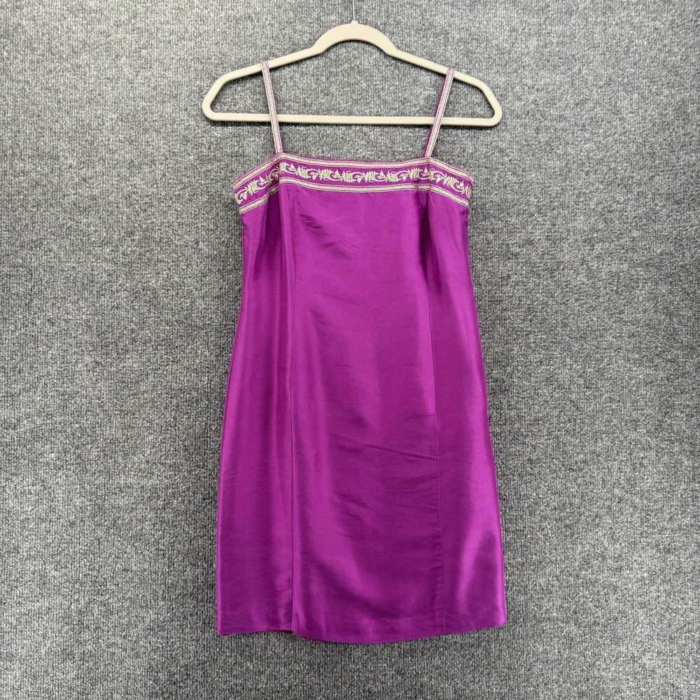 Petite Sophisticate Silk Dress Womens 2 Purple Sheath Sleeveless Event Cocktail